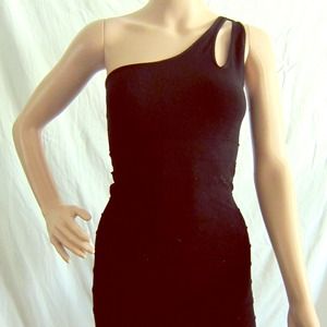 Asymmetric Black Bodycon Dress with Ribbed Detail