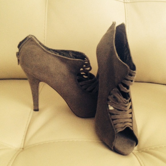 Gray peep toe booties