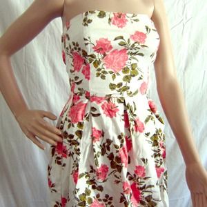 Strapless Floral Print Summer Dress