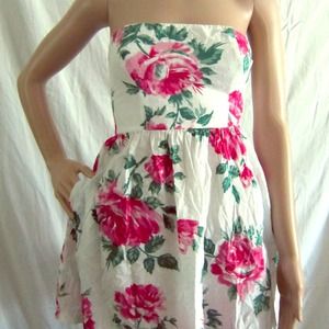 Strapless Floral Print Summer Dress with Pockets