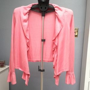 Pink wrap sweater.
