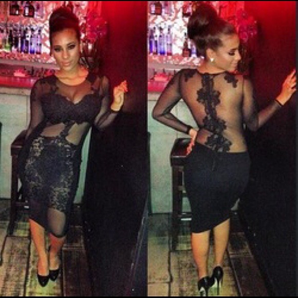 Celebrity Style Black Mesh Dress