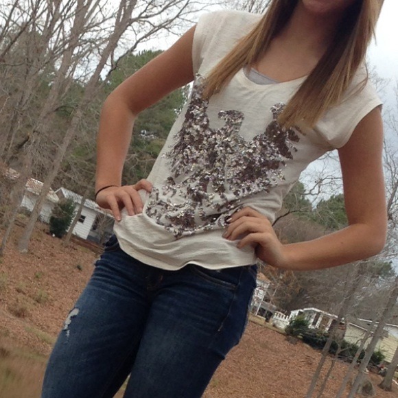 Tan shirt with sequins