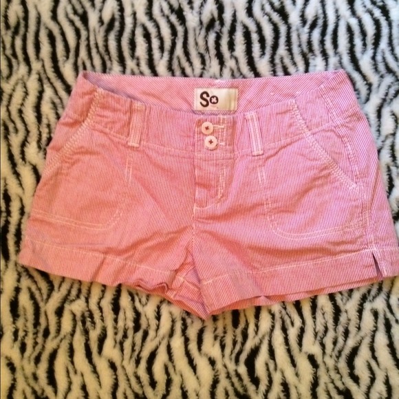 Red and white railroad stripped shorts