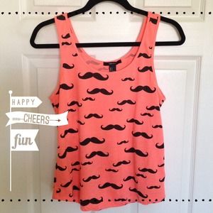 F21 Coral Mustache Tank