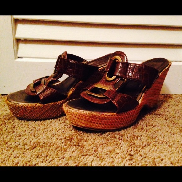Brown Backless Wedge Sandals