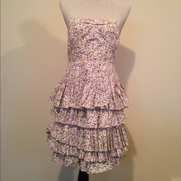 J. Crew floral ruffled strapless sweetheart dress