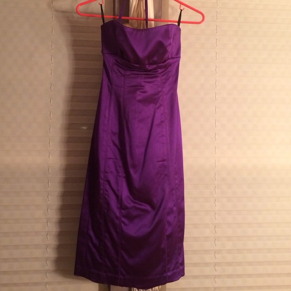 Fitted satin purple bebe dress