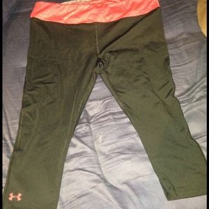 Under Armour black crop leggings with hot pink