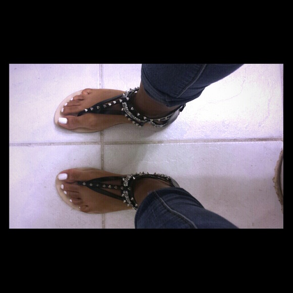 Black and silver spike sandals
