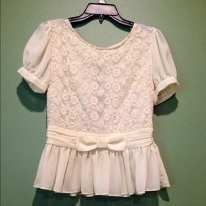 SOLD ModCloth Ivory Bow Peplum Top