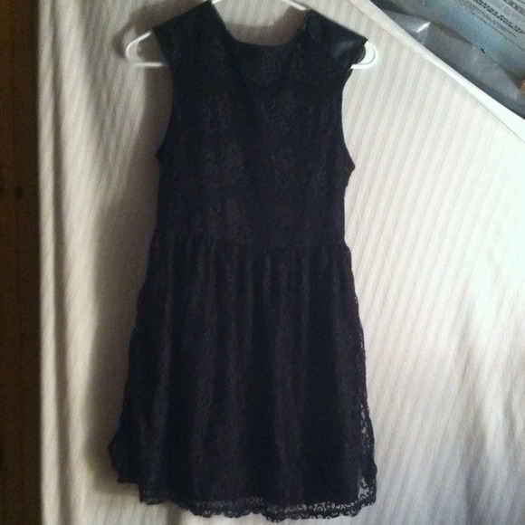 Black lace dress size small leather shoulders