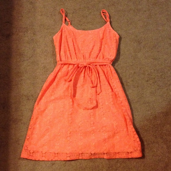 Coral lace dress with belt