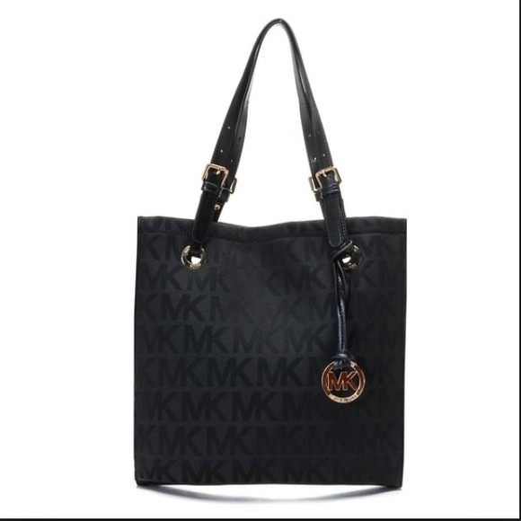 MK black on black cloth NS tote