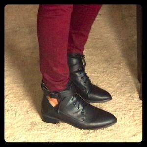 Black leather laced boots