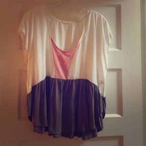 Flowy white brown and pink top