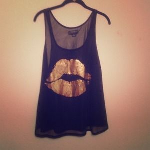 Sheer f21 tank with golden kiss!