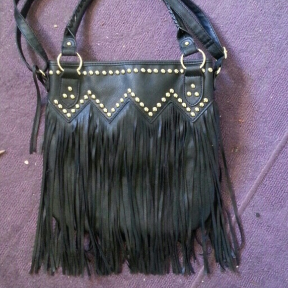 Black Fringe Studded Purse