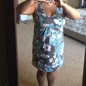 sun dress brown and aqua floral