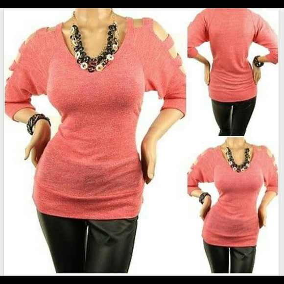 Cute pink woven top with cut out shoulders top