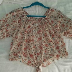 SHEER FLORAL VINTAGE BOHO HIPPIE PEASANT TOP