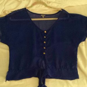 ROYAL BLUE SHEER BUTTON UP TIE TOP