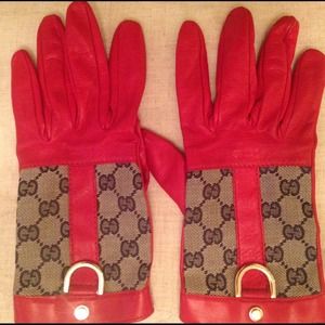 Authentic Gucci Red Leather Gloves, Like New