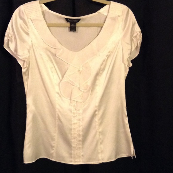 Silk Stretch Blouse Cream/ Black Ruffle Blouse.