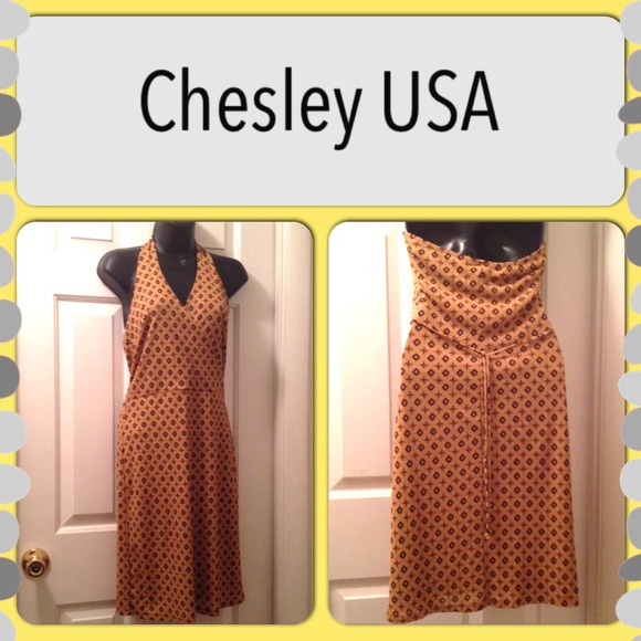 Brown and Gold Halter Dress