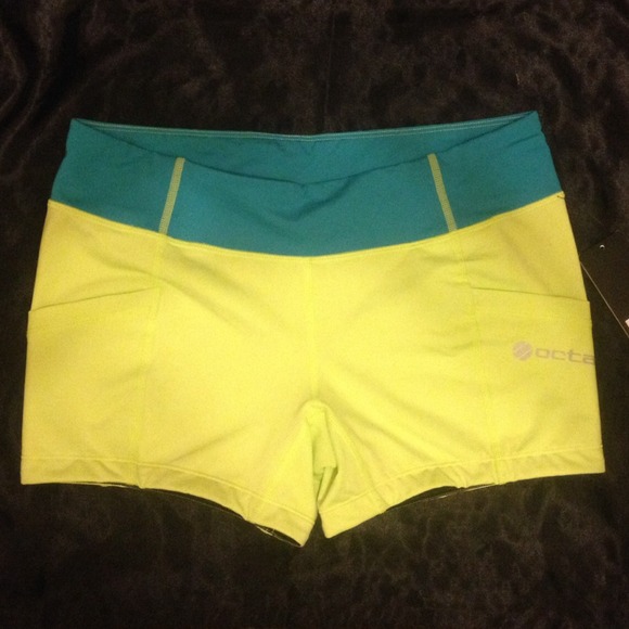Bright green and blue work out shorts