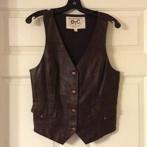 Faux Leather Western Vest - Dark Brown