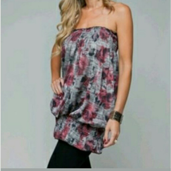 ALL SIZES! Tube Tunic Top Gray Maroon Black Floral - Picture 1 of 3