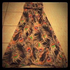 Peacock Strapless Maxi Dress