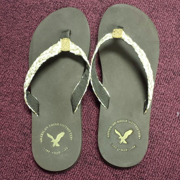 American eagle brown and tan sparkly flip flops