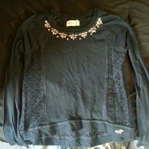 Dark blue, long sleeve Hollister top