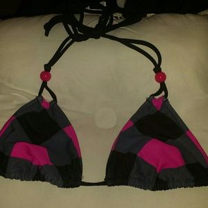 black, pink,  and grey swimsuit top