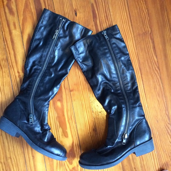 Black faux leather boots