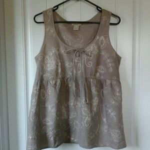 Tan top with cream embroidery