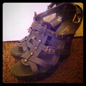 Grey strappy wedges
