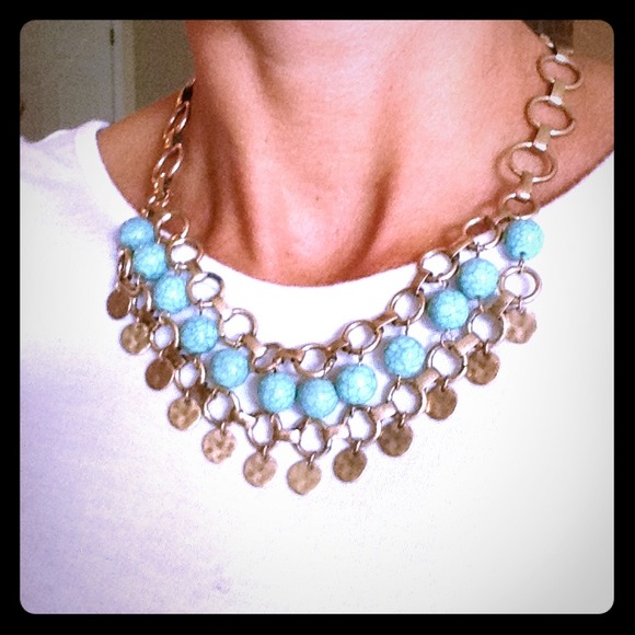 Gold and Turquoise  beaded Costume necklace