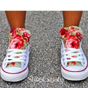 Converse with floral print size 8. Never worn