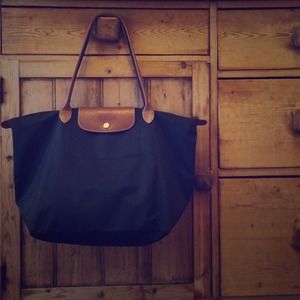 Longchamp Le Pliage Large Shoulder Tote in Black