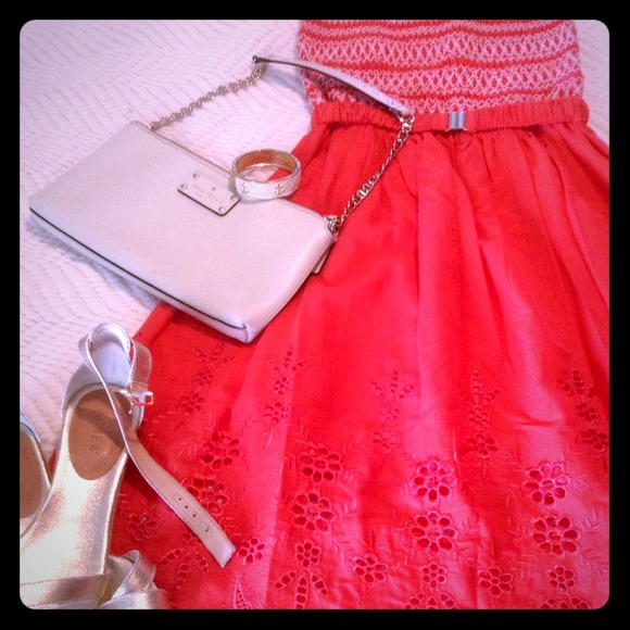 NWOT CORAL Smocked Dress w Embroidery & Eyelet