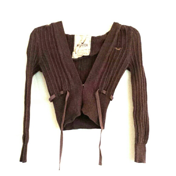 This is a Hollister brown half sweater with a hood