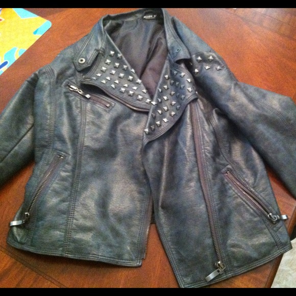 Gray studded leather motto jacket