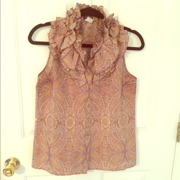Silk J.Crew paisley ruffle neck top