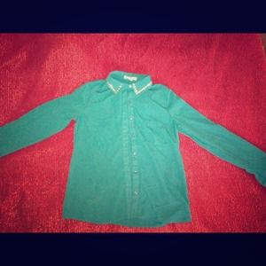 Emerald Green Collared Shirt w/ Gold Studs