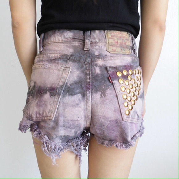 Tie Dye Levi's Cutoffs High Waist Shorts 27W Sz 4 - Picture 3 of 4