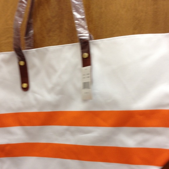 NWT white with orange stripe tote