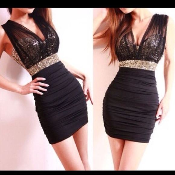 NWT - Black and gold sequins cocktail dress